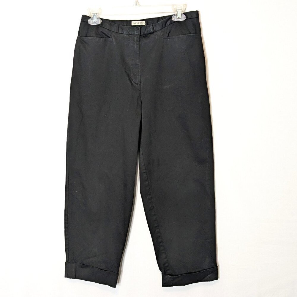 CROSSROADS Stretch, Black Mid-Rise Cuffed, Cropped / Capri Pants; Size 10